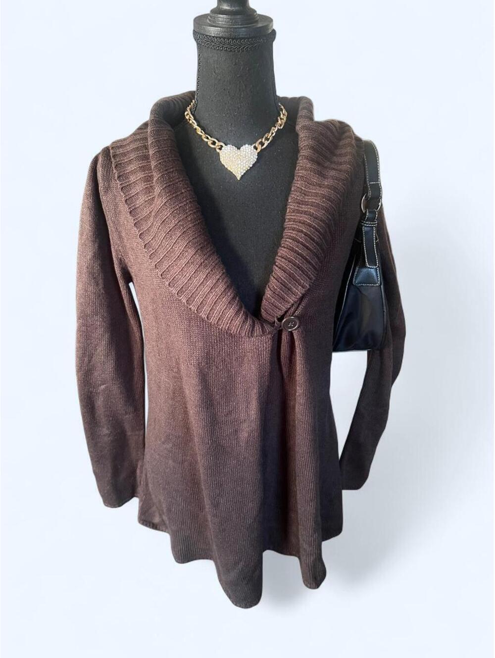 Vintage Y2K New York & Company Chocolate Babydoll Cardigan Size Small 🤎 - Picture 2 of 6